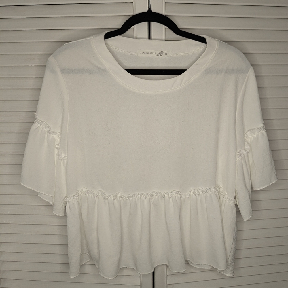 Altar'd Stat White Ruffle Blouse